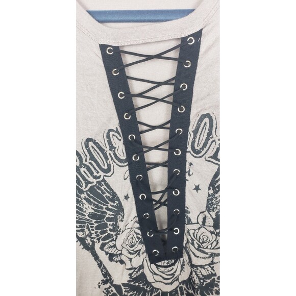 Charlotte Russe Muscle Tank Top M Gray Black Front Lace Up Rose Gothic Grunge - Picture 4 of 5